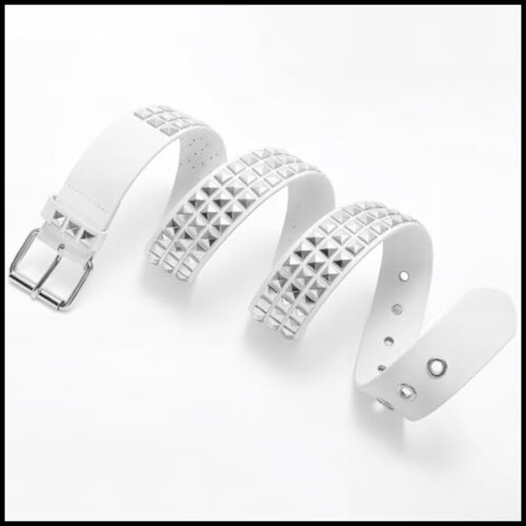 PU Leather Studded Belt with Metal Buckle for Women and Men